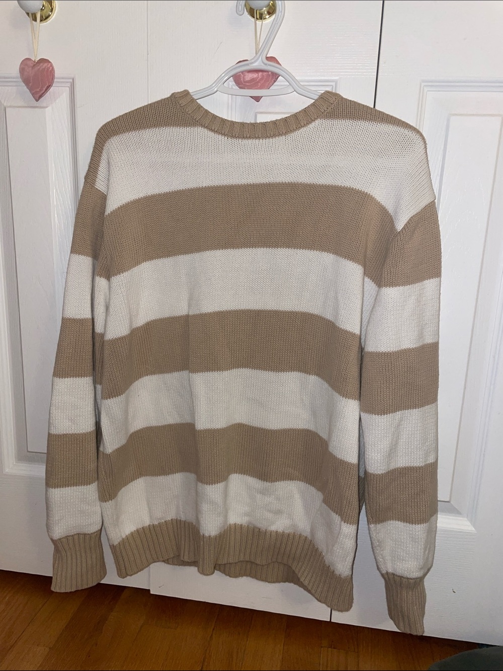 Brandy Melville 100% Cotton Crewneck Sweater - Beige & White